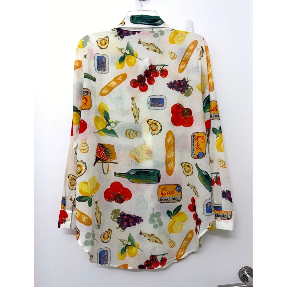 NWT Lisa Says Gah Tessa Food Print Button Down Shirt Top Italian Summer Ivory L - Picture 8 of 10